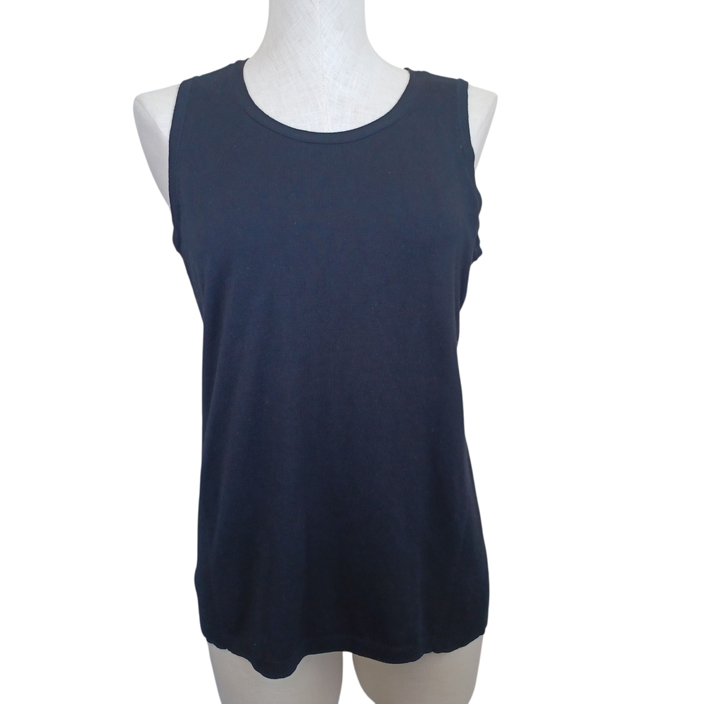 Chico's Tank‎ Top Black Ribbed Sweater Knit High Neck Popover Womens Medium